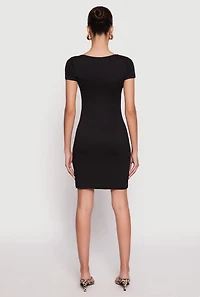 Womens Square Neck Mini T Shirt Dress, Black, Size M
