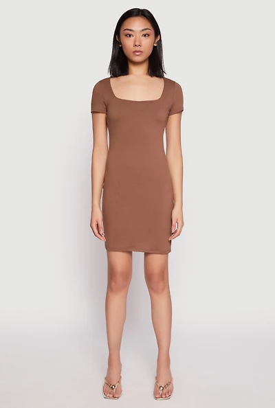 Womens Square Neck Mini T Shirt Dress,