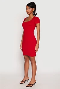 Womens Square Neck Mini T Shirt Dress, Red, Size M
