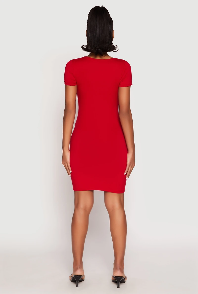 Womens Square Neck Mini T Shirt Dress, Red, Size M