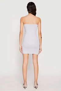 Womens Ribbed Knit Cami Bodycon Dress, Grey, Size M