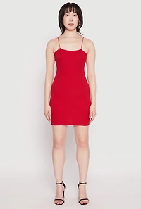 Womens Ribbed Knit Cami Bodycon Dress, Red, Size S
