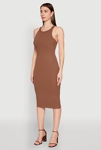 Womens Racerback Midi Tank Dress, Brown, Size M