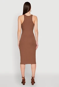 Womens Racerback Midi Tank Dress, Brown, Size M