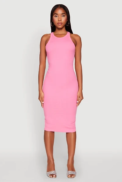 Womens Racerback Midi Tank Dress, Pink, Size S
