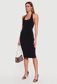 Solid Slit Back Halter Midi Dress