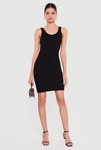 Solid Rib Knit Scoop Neck Mini Tank Dress