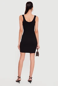 Solid Rib Knit Scoop Neck Mini Tank Dress