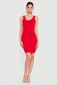 Solid Rib Knit Scoop Neck Mini Tank Dress