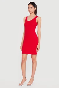 Solid Rib Knit Scoop Neck Mini Tank Dress