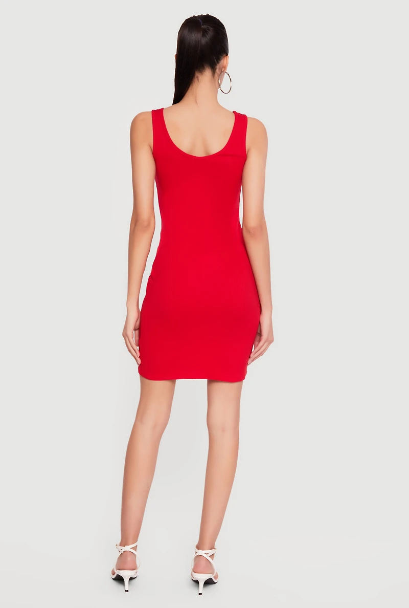 Solid Rib Knit Scoop Neck Mini Tank Dress