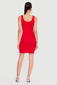 Solid Rib Knit Scoop Neck Mini Tank Dress
