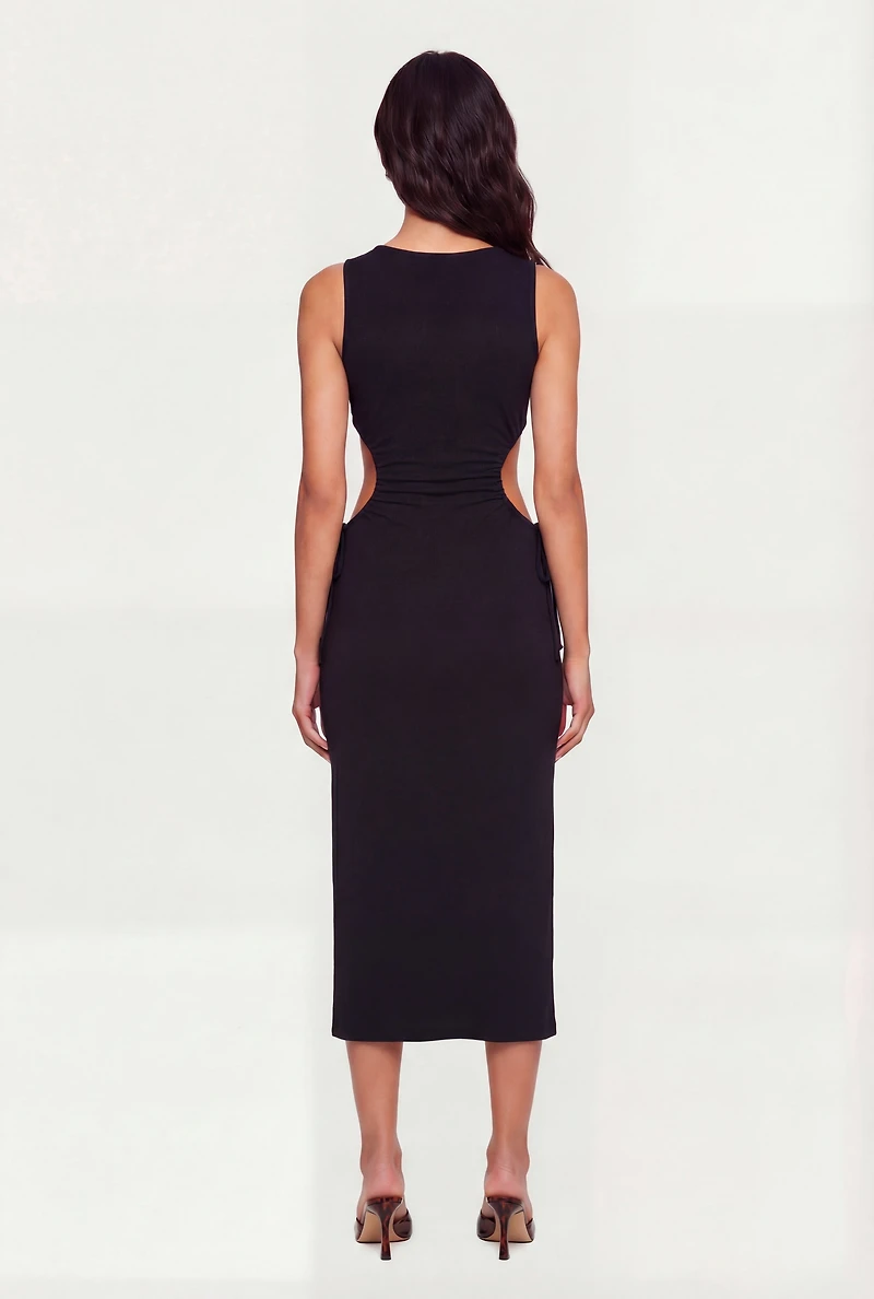 Side Slit Drawstring Midi Dress