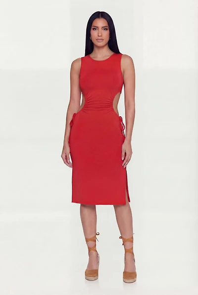Side Slit Drawstring Midi Dress