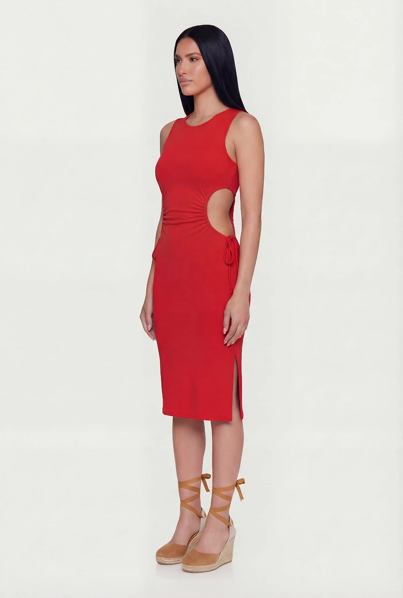Side Slit Drawstring Midi Dress