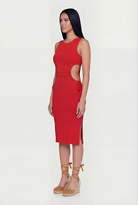 Side Slit Drawstring Midi Dress