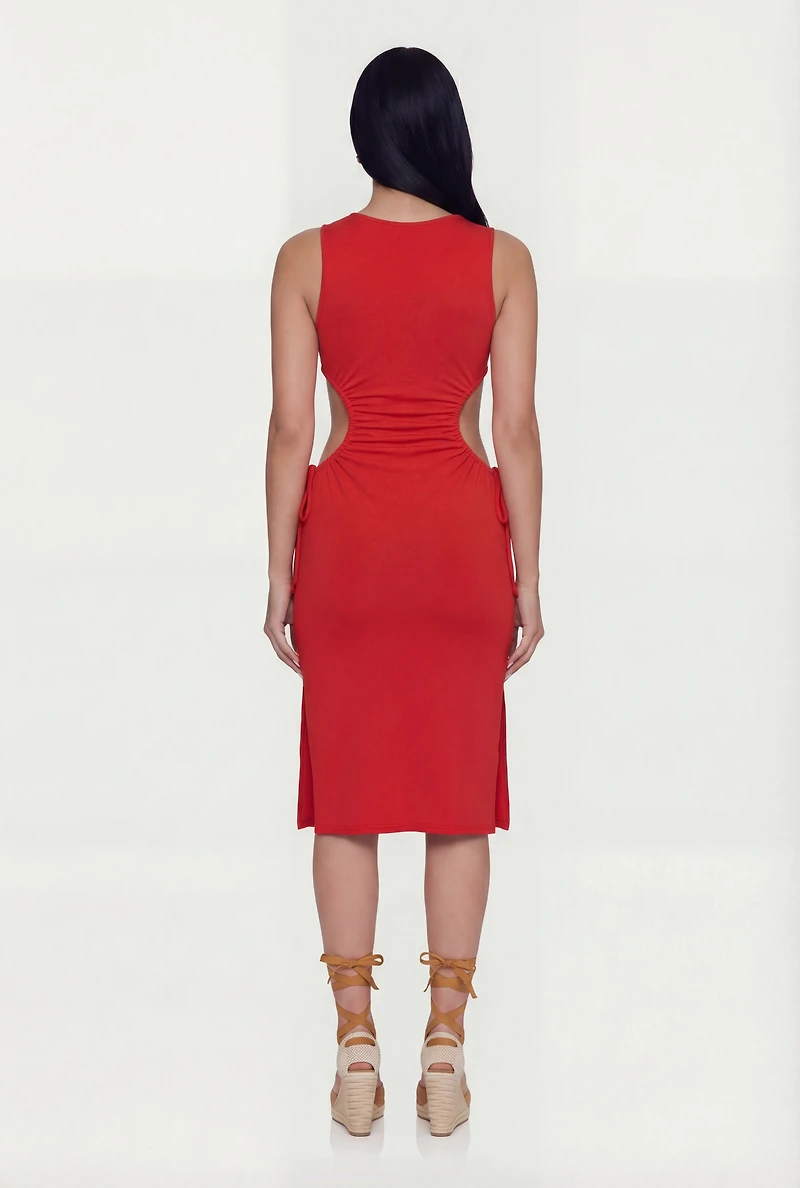 Side Slit Drawstring Midi Dress
