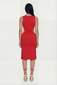 Side Slit Drawstring Midi Dress