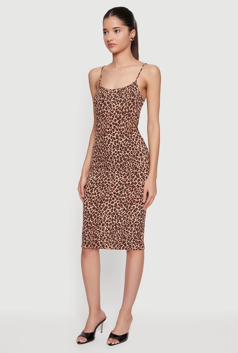 Leopard Print Tie Back Keyhole Cami Midi Dress