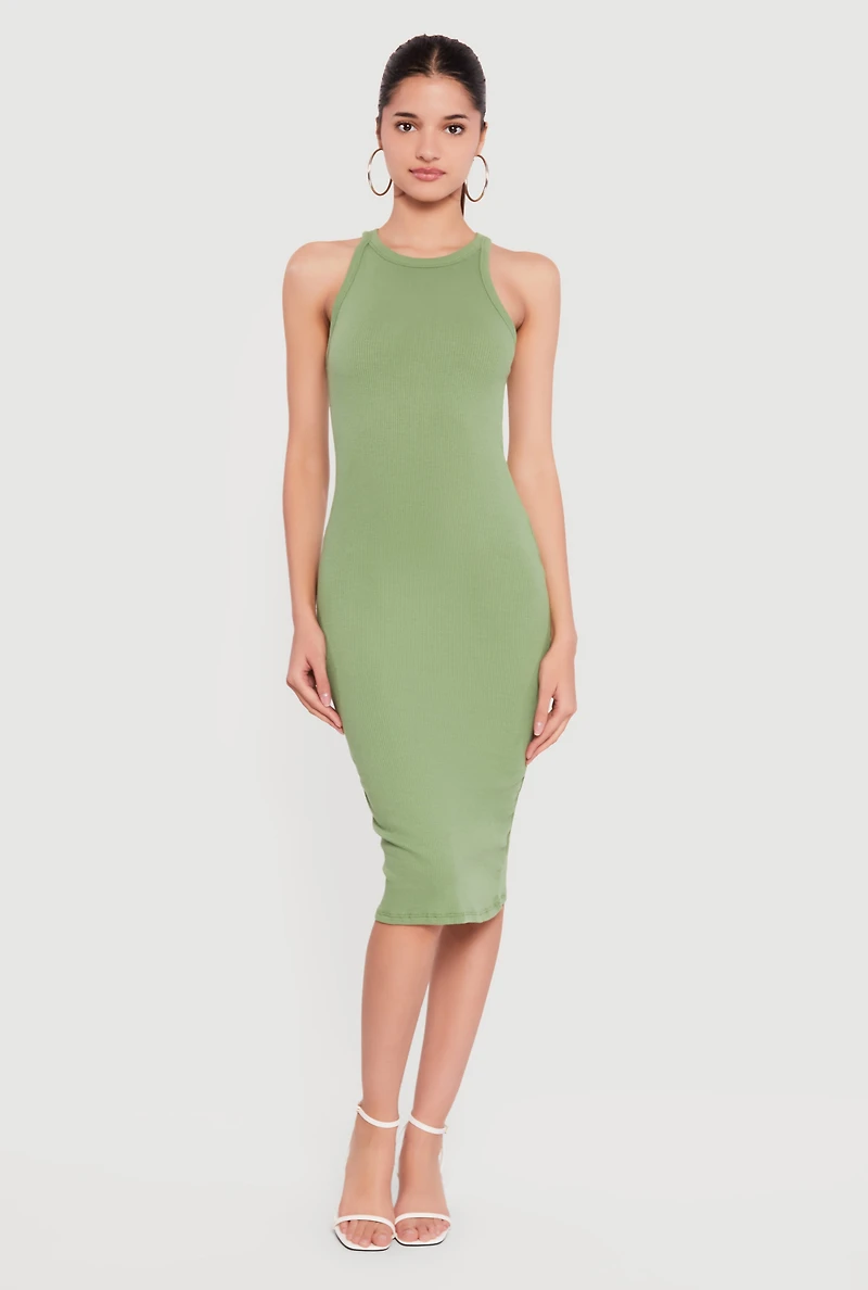 Rib Knit Racerback Tank Midi Dress