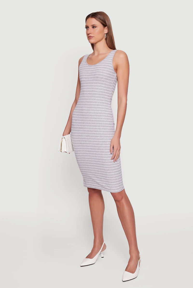 Striped Rib Knit Tank Midi Dress