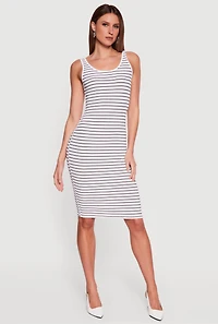 Striped Rib Knit Tank Midi Dress