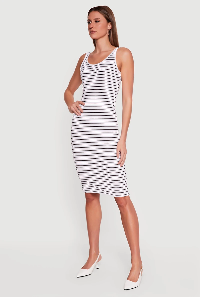 Striped Rib Knit Tank Midi Dress