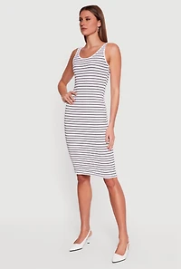Striped Rib Knit Tank Midi Dress