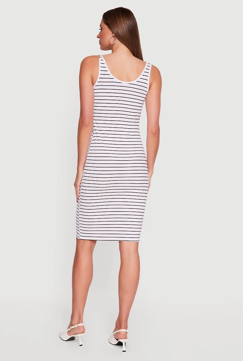 Striped Rib Knit Tank Midi Dress