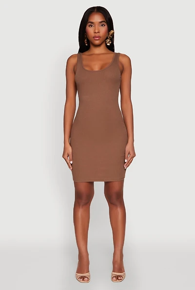 Womens Ribbed Knit Scoop Neck Tank Dress,