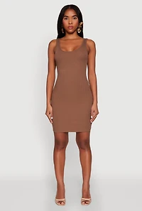 Womens Ribbed Knit Scoop Neck Tank Dress, S