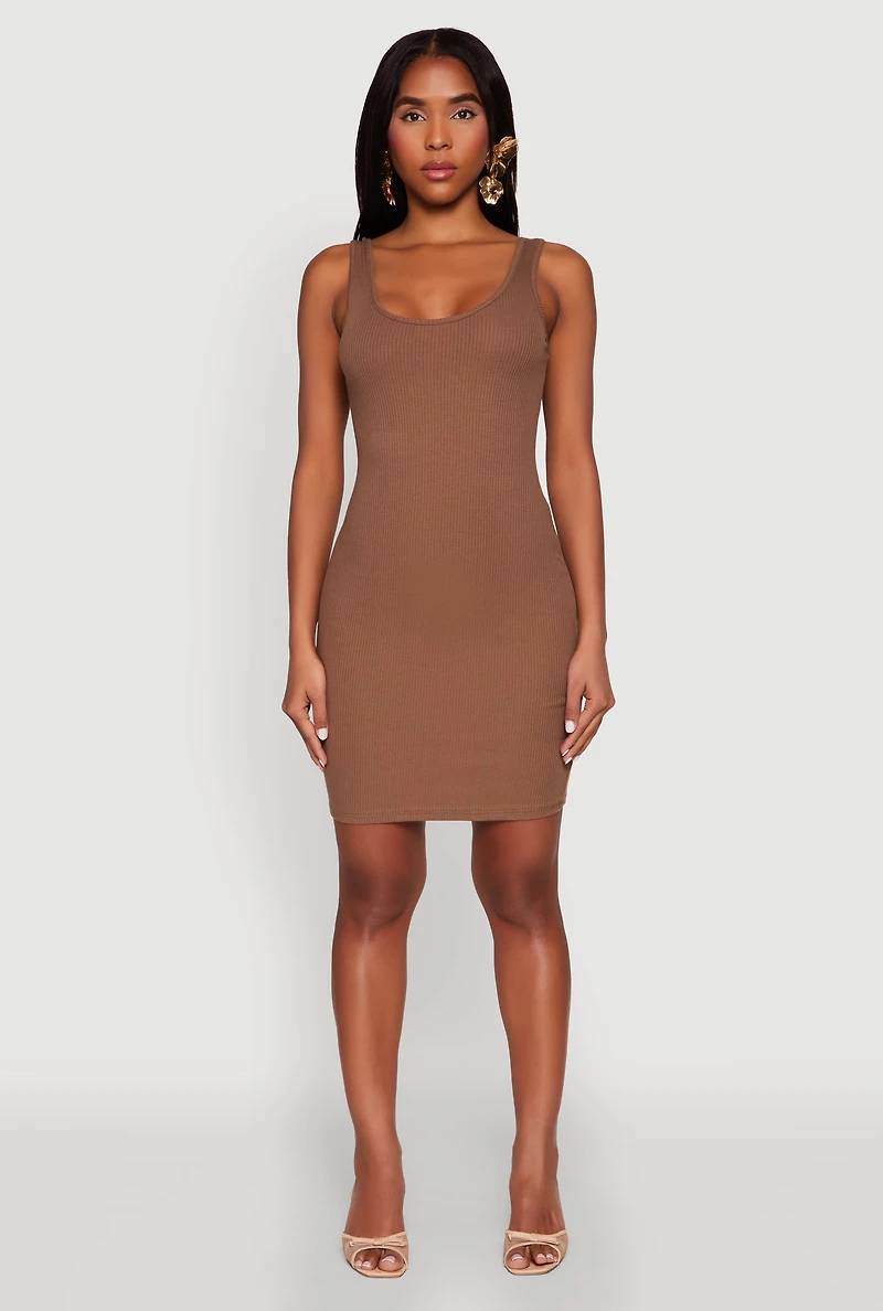 Ribbed Knit Scoop Neck Tank Dress