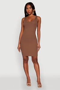 Womens Ribbed Knit Scoop Neck Tank Dress, S