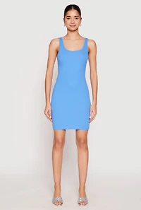 Womens Ribbed Knit Scoop Neck Tank Dress, Blue, Size L