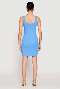 Womens Ribbed Knit Scoop Neck Tank Dress, Blue, Size L