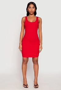 Womens Ribbed Knit Scoop Neck Tank Dress, Red, Size M