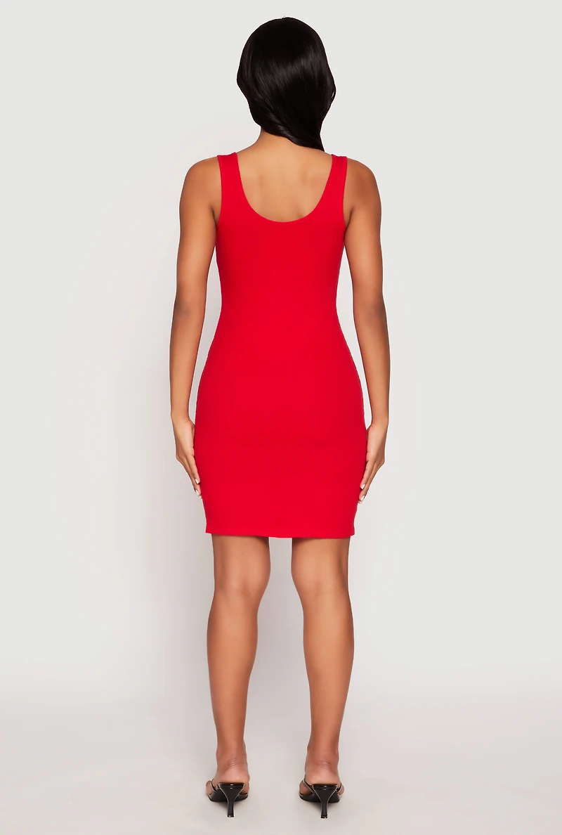 Womens Ribbed Knit Scoop Neck Tank Dress, Red, Size M