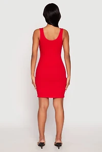 Womens Ribbed Knit Scoop Neck Tank Dress, Red, Size M