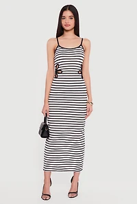 Flower Side Cut Out Striped Maxi Dress