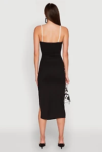Womens Contrast Trim Tie Front Side Slit Dress,