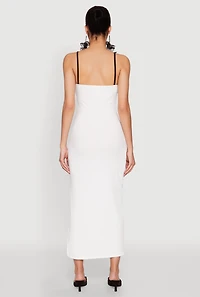 Womens Contrast Trim Tie Front Side Slit Dress, White, Size L