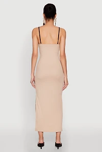 Womens Contrast Trim Tie Front Side Slit Dress,