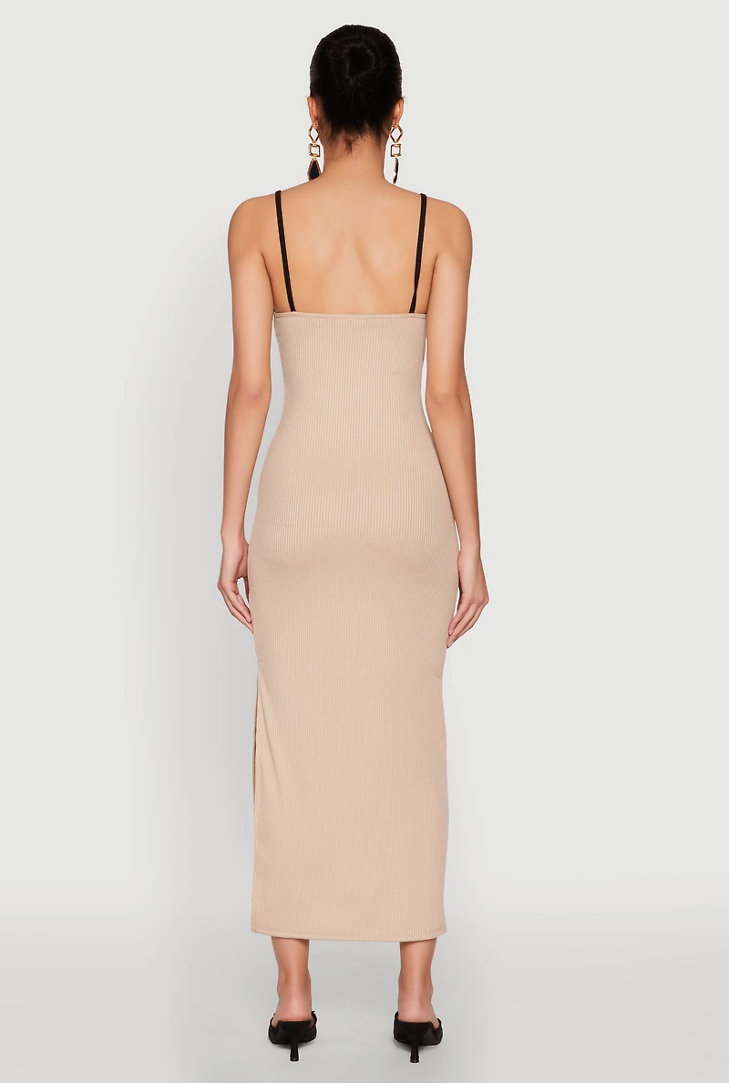 Womens Contrast Trim Tie Front Side Slit Dress, M