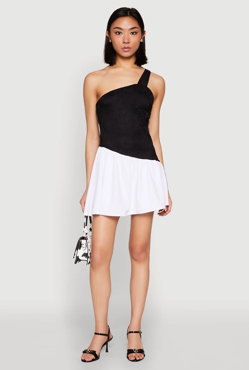 Womens One Shoulder Asymmetrical Color Block Mini Dress, Multi,