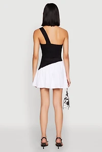 Womens One Shoulder Asymmetrical Color Block Mini Dress, Multi,