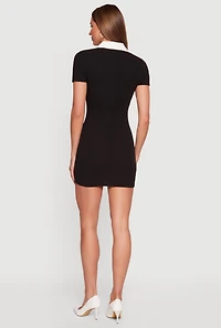 Contrast Trim Button Front Mini Shirt Dress