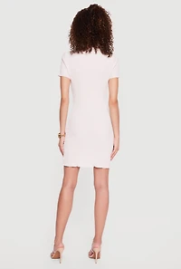 Textured Knit Mock Neck Short Sleeve Mini Dress