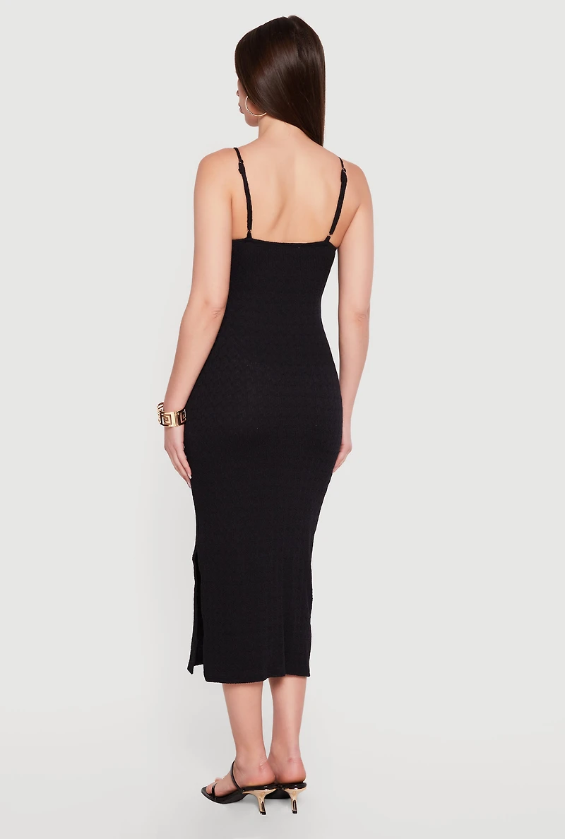 Keyhole Metallic Detail Midi Cami Dress with Side Slit