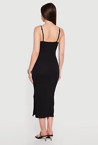 Keyhole Metallic Detail Midi Cami Dress with Side Slit