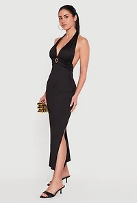Metallic Detail Halter Maxi Dress
